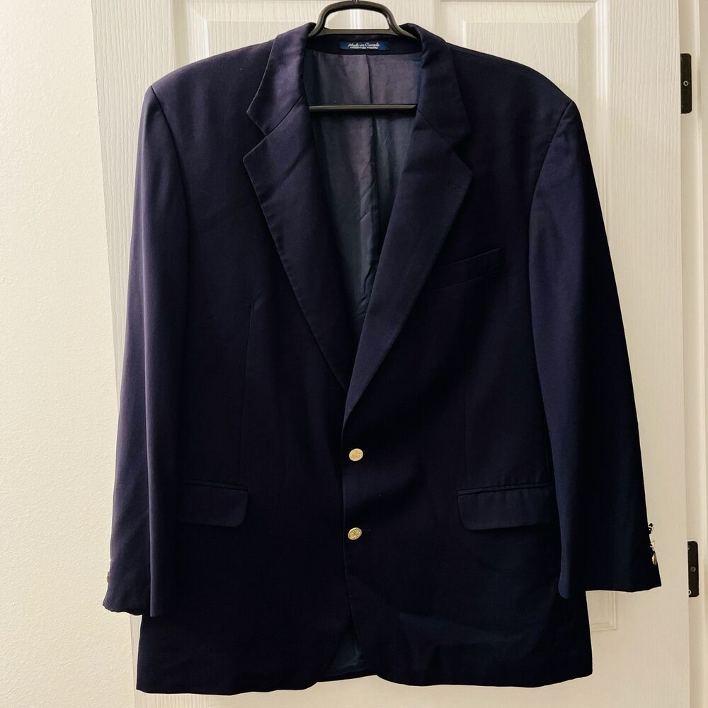 Modesto Uomo Giotti Men’s 48 Navy Blue Wool Sport Coat Blazer Gold 2 Button